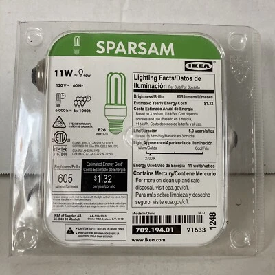IKEA Sparsam 11W 3 Tube Light Bulbs 3 Pack E26 605lm 2700K 190mA 702.194.01 - Image 1 of 4