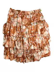 Ryegrass Skirt Womens 3X Brown AOP Flower Layered Smoked Boho Peasant Plus Lady - Picture 1 of 8