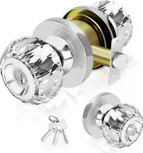 Crystal Door Knobs with Lock and Keys, Glass Door Knobs with Privacy Lock, Luxur - Picture 1 of 5