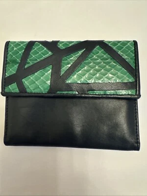 Tarjetero de identificación de cuero vintage Lodis España azul marino y verde Foto 1 de 4