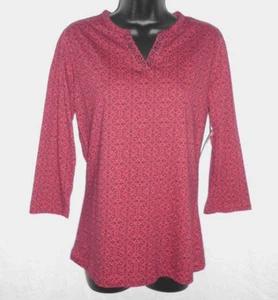 Bobbie Brooks Embellished Top Size S 6 NWT Red Floral 100% Cotton 3/4 Sleeves - Picture 1 of 12