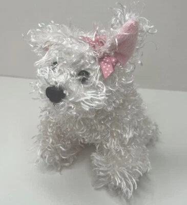 Ganz Webkinz 9” WHITE TERRIER w/ Pink Bow HM106 Fluffy Stuffed Plush Dog No Code - Image 1 of 4