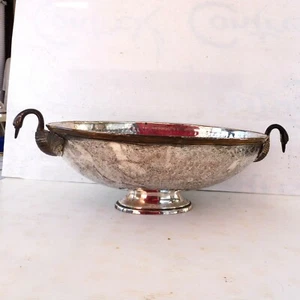 * COUPE FRUITS CENTRE DE TABLE METAL ARGENTE A POIGNETS FORME DE CYGNE DORE - Imagen 1 de 5