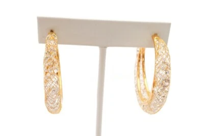 Серьги-кольца с сеткой из золотистых кристаллов - Изображение 1 из 4