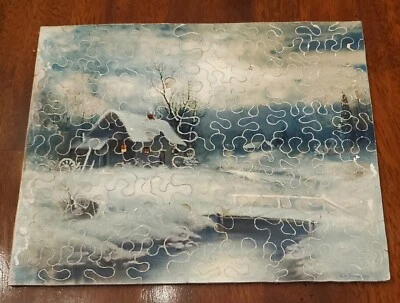 RARE Cottage In Snow Jigsaw Puzzle From Thompson Painting Thick Cut COMPLETE - Image 1 of 4