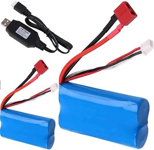 2x 2000mAh 7,4V 2S Li-Ion Batterie T Stecker mit USB Ladegerät für RC Auto Truck - Bild 1 von 11