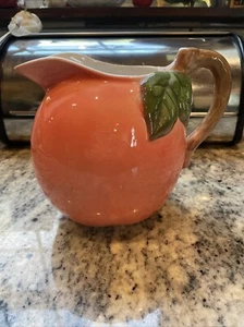 Vintage Ceramic Peach Pitcher Kitschy 7” Tall 20” Round - Picture 1 of 7