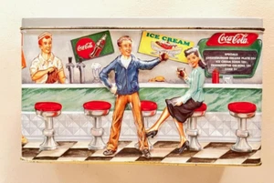 COCA-COLA TIN BOX 8.5x5x2.5" COCA-COLA SODA FOUNTAIN SODA SHOP 50'S VIBE - Picture 1 of 11