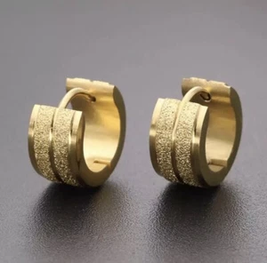 Stainless Steel Men's Wide Cluster Gold Hoop Earrings - Picture 1 of 1