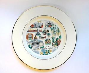 South Carolina Souvenir Plate with Landmarks Gold Rim Vintage - Picture 1 of 2