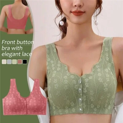 Womens Front Fastening Push Up Bra Top Wireless Comfort Soft Cup Bra Bralette UK - Image 1 of 4