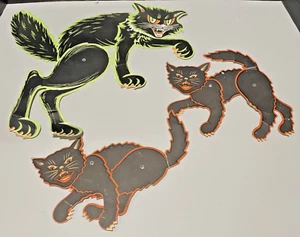Vintage Beistle Black Cat Die Cut Jointed Articulated Halloween Wall Decor Lot 3 - Picture 1 of 13