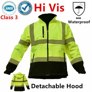 Hi Vis ANSI Class 3 Safety Waterproof Windbreaker Fleece Jacket Black Bottom - Picture 1 of 8