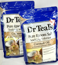 2 Bags - DR TEALS Pure Epsom Salt Soaking Solution COCONUT OIL 3 LBS. Granules