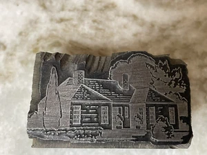 Vintage Letterpress Printing Block All Metal Print Blocks - House, Home, Trees - Picture 1 of 7