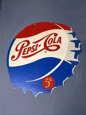 Vintage Pepsi Cola Single Dot Bottle Cap Advertising Sign Cardboard Sign Old - Image 1 of 4