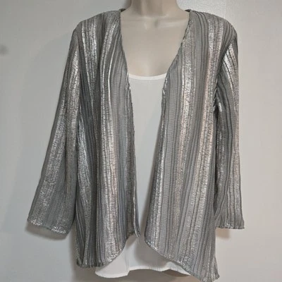 Cárdigan Chaqueta Acanalada Encubrimiento Manga Larga Gris Plateado Talla 1 (M) Chico's Foto 1 de 4