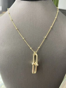 14K Yellow Gold U Link Charm Necklace - Picture 1 of 4
