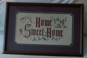 VTG Cross Stitch HOME SWEET HOME ~ Professionally Matted Framed ~ 14.75" x 21.5" - Picture 1 of 6