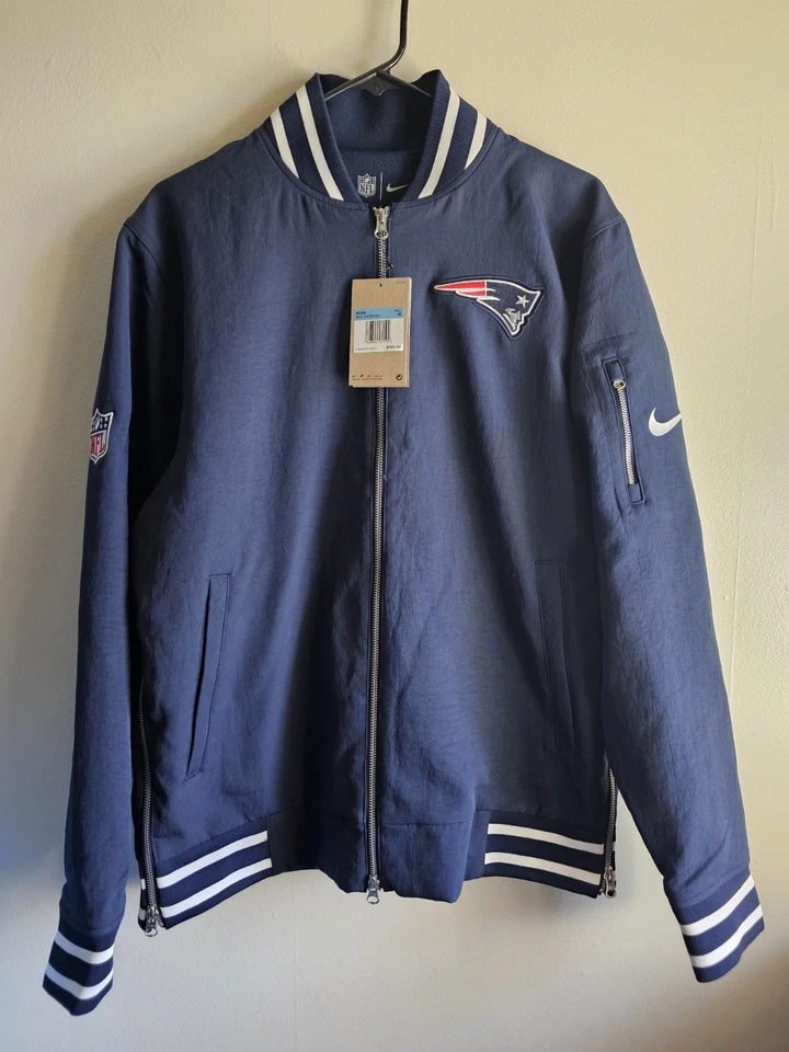 New England Patriots Nike Sideline Navy Full-Zip Bomber Jacket Men M