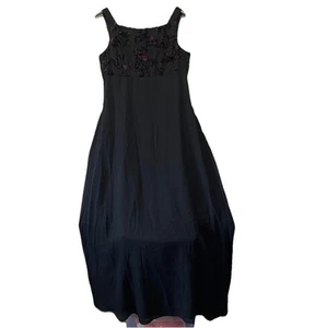 Vintage Rhapsody Womens Dress 14 Maxi Prom Black Empire Waist Floral Details - Picture 1 of 10