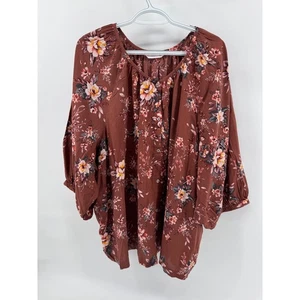 Blusa top manga larga con botones estampado floral 3X Lauren Conrad para mujer - Imagen 1 de 6