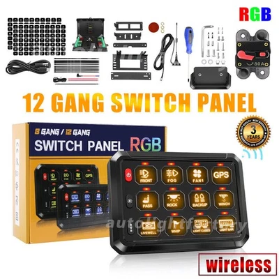 RGB Wireless 12 Gang Switch Panel Circuit Control Relay System 12/24V Marine 4x4 - Image 1 of 4