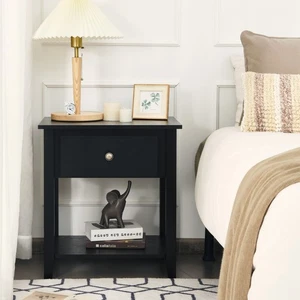Costway Nightstand Table Chest Sofa Table End Beside Table Accent Table Black - Picture 1 of 7