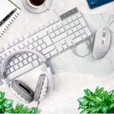 WHITE - Gaming Keyboard Mouse Headset Combo,USB Wired Crack Backlit Keyboard NEW - Image 1 of 4