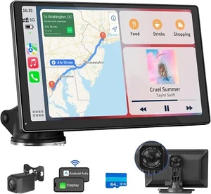 Avylet 9'' Wireless Apple Carplay Screen for Car & Android Auto with 4K Dash Cam - Picture 1 of 9