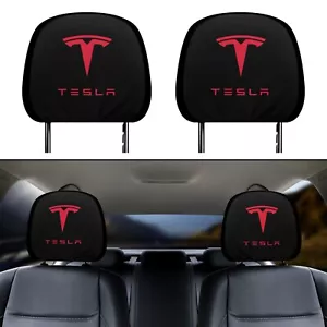 Tesla Logo Car Headrest Covers - Gift for Him (Set of 2) - Picture 1 of 4