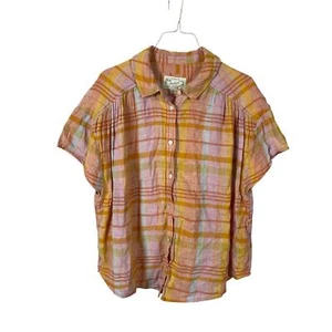 American Eagle Damen orange kariert Leinenmischung Knopfleiste Hemd Oversize M - Bild 1 von 8