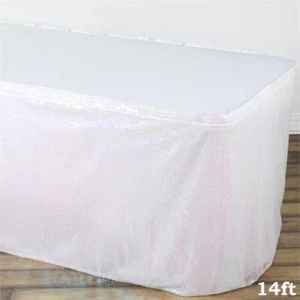 14 ft White SEQUIN TABLE SKIRT Wedding Party Catering Trade Show Banquet - Picture 1 of 2