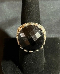 Large Black Onyx Resin Crystal Rhinestones Stainless-Steel Ring - Size 7.25 - Picture 1 of 7