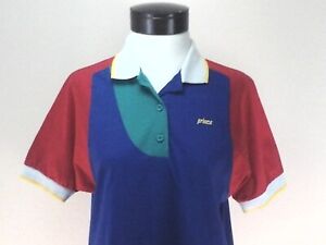 PRINCE VTG 80s Polo Shirt Tennis Colorblock Logo USA Women's L fits M New RARE