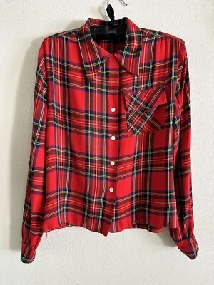 Blusa de vacaciones con cuello bucle roja a cuadros de la década de 1940 para mujer S de colección Foto 1 de 4