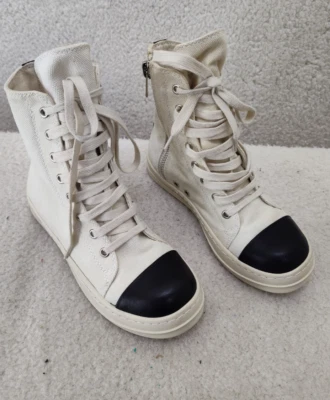 Rick Owens Romanes Women Sneakers 36 White Canvas Lace Up High Top Shoes US 5 - Image 1 of 4