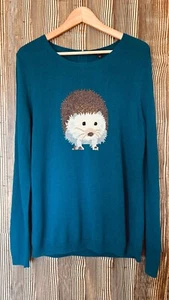 Talbots Hedgehog Sweater Wool Nylon Crew Neck Back Zip Blue Womens Sz L Pullover - Picture 1 of 7
