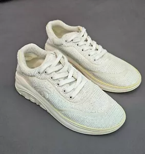 Chanel Sequin Low Top Sneakers Size 38 White - Picture 1 of 17