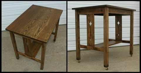 OLD Arts & Crafts Mission Oak Library Diamond Pierce Slat Side Table Desk Office Cover