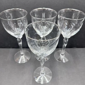 Lenox Rhythm Platinum Water Goblet Glass Set Of 4 Optic Swirl Twisted Stem 8 1/2 - Picture 1 of 12