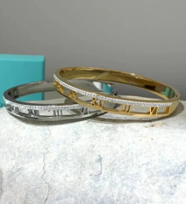 High End Brand Designed Roman Numerlas W/ Clear Crystal 14k Gold Plated Bracelet - Image 1 of 4