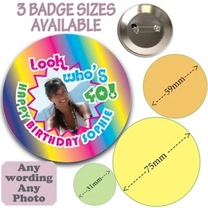 Personalised PHOTO Birthday Party Stickers pin Badge Kids Fun Any AGE Sweet 626 - Picture 1 of 9
