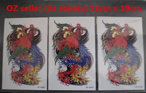 3x TEMPORARY TATTOO Costume Party Body Art Fake tattoo Sticker 12cm x 19cm - Bild 1 von 9