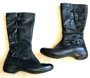 Womens Boots-ECCO-black "Gore-Tex" side zip buckle tall boots-40 (9 US) - Picture 1 of 9