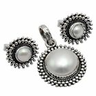 Pearl Solid 925 Sterling Silver Pendant + Earrings Set Jewelry ST-055