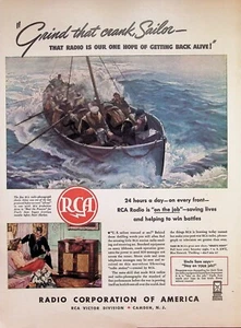 VINTAGE 1940er Jahre Druckanzeige ~ RCA/RCA Victor ~ Schleifen Sie die Kurbel, Seemann - Bild 1 von 1