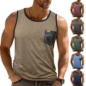 Men's Pocket Tank Tops Sleeveless T-shirt Muscle Workout Casual Sport Shirts - Picture 1 of 27