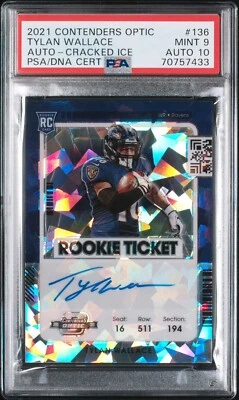 TYLAN WALLACE 2021 Contenders Optic Cracked Ice 18/22 136 RC AUTO 10 PSA 9 POP 1 - Image 1 of 3