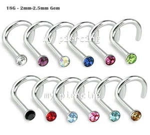 18G Press Fit Gem Top Nose Screw Surgical Steel Nose Ring Stud 1.5mm - 2.5mm Gem - Picture 1 of 2